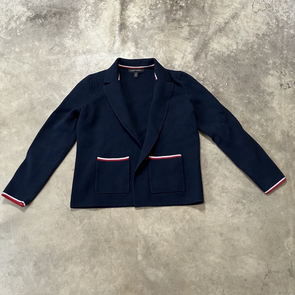 Tommy Hilfiger Blazer Womens‎ Size Navy Blue Knit Stripe Sweater Office